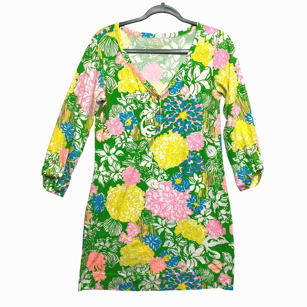 Lilly Pulitzer Mini Dress Womens Small Green Pink Yellow Floral Print
